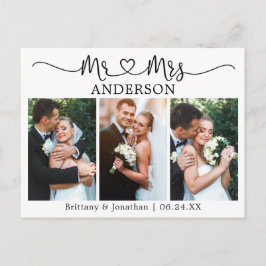 モダンカリグラフィー ハート ウェディング 3枚写真 ありがとう ポストカード