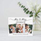 モダンカリグラフィー ハート 3 フォト ウェディング サンクス ポストカード (スタンド正面)