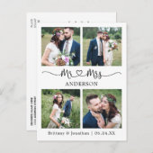 モダンカリグラフィー ハート 4枚 写真 結婚式 お礼 ポストカード (正面/裏面)