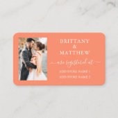 モダンカリグラフィー フォト ウェディング レジストリー コーラル エンクロージャーカード (正面)