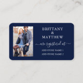 モダンカリグラフィー フォト ウェディング レジストリー ブルー エンクロージャーカード (正面)