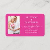 モダンカリグラフィー フォト ウェディング レジストリー ホットピンク エンクロージャーカード (正面)
