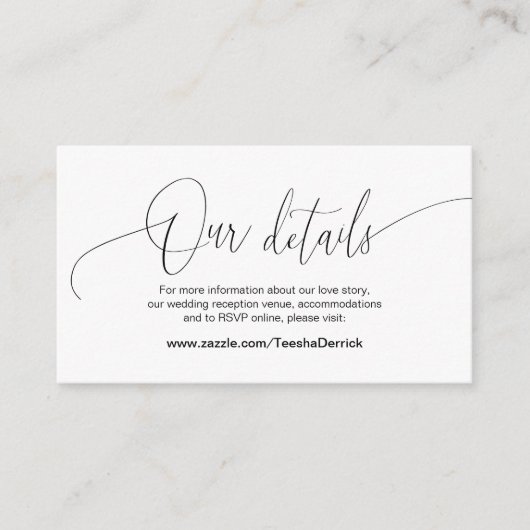 モダンカリグラフィー ブラックフォント ウェディング詳細E エンクロージャーカード (正面)