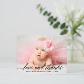 モダンカリグラフィー ベイビー ラブ アンド サンクス フォト ポストカード (スタンド正面)