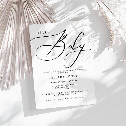 モダンカリグラフィー ベビーシャワー こんにちはベイビー 招待状