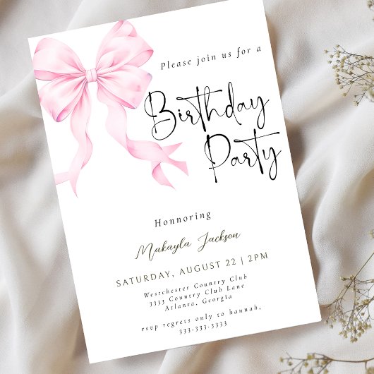 モダンカリグラフィー ボウ 誕生日招待状 招待状