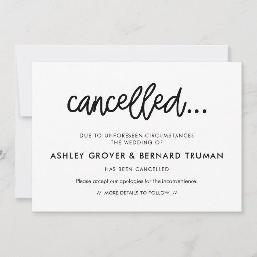 モダンカリグラフィー 中止イベントのお知らせ 招待状 (正面)