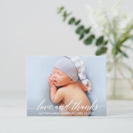 モダンカリグラフィー 愛と感謝のベイビーフォト ポストカード (スタンド正面)
