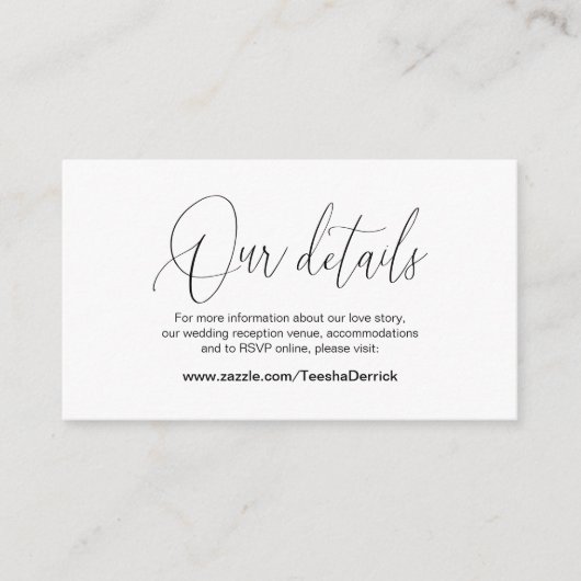 モダンカリグラフィー, 結婚の詳細, 情報 エンクロージャーカード (正面)