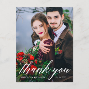 モダンカリグラフィー 結婚式 フォト サンクス ホワイト ポストカード