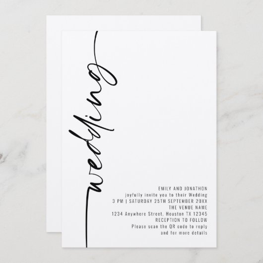 モダンカリグラフィーQRコードウェディング 招待状 (正面/裏面)