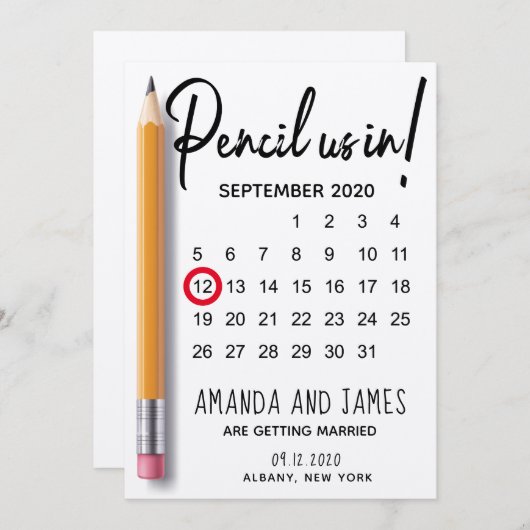 モダンカレンダーのボール紙の私達を書いて下さい セーブザデート (正面/裏面)