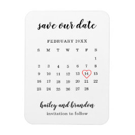 モダンカレンダーの赤いハートの結婚式Save the Date マグネット