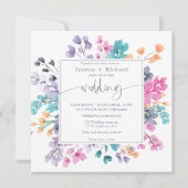 モダンカントリー フラワーラベンダー ピンク ウェディング スクリプト 招待状 (正面)