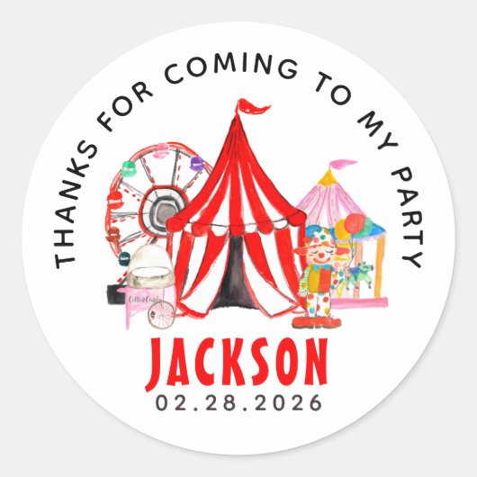 モダンカーニバルサーカスフェスティバルショーキッド誕生日 ラウンドシール (正面)