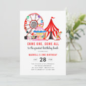 モダンカーニバルサーカスフェスティバルショーキッド誕生日 招待状 (スタンド正面)