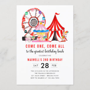 モダンカーニバルサーカスフェスティバルショーキッド誕生日 招待状