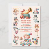 モダンカーニバルサーカスフェスティバルショー1st誕生日 招待状 (正面)