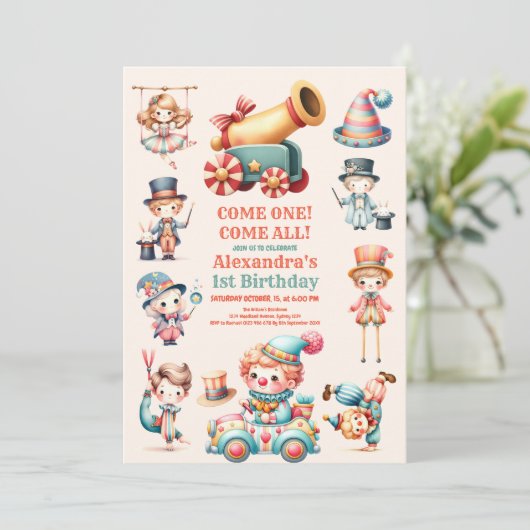 モダンカーニバルサーカスフェスティバルショー1st誕生日 招待状 (スタンド正面)