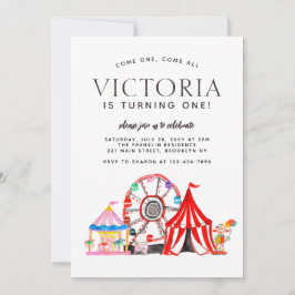モダンカーニバル回路フェスティバルパーティーキッド誕生日 招待状