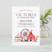 モダンカーニバル回路フェスティバルパーティーキッド誕生日 招待状 (スタンド正面)