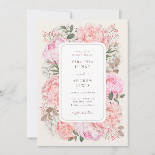 モダンガーデン 牡丹 ウェディング 招待状 (正面)