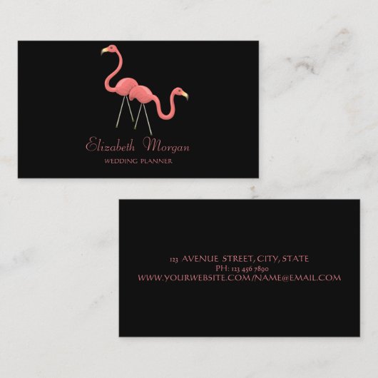 モダンガーリーおもしろいFlamingos，黒 名刺 (正面/裏面)