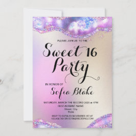 モダンガーリーエレガントグリッター16歳オパール 招待状