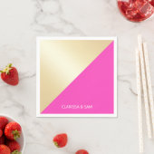 モダンガーリーエレガント熱ピンクと金ゴールド色ブロック スタンダードカクテルナプキン (インサイチュ)