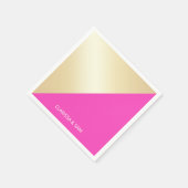 モダンガーリーエレガント熱ピンクと金ゴールド色ブロック スタンダードカクテルナプキン (角)