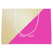 モダンガーリーエレガント熱ピンクと金ゴールド色ブロック ラージペーパーバッグ (正面)