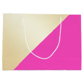 モダンガーリーエレガント熱ピンクと金ゴールド色ブロック ラージペーパーバッグ (裏面)