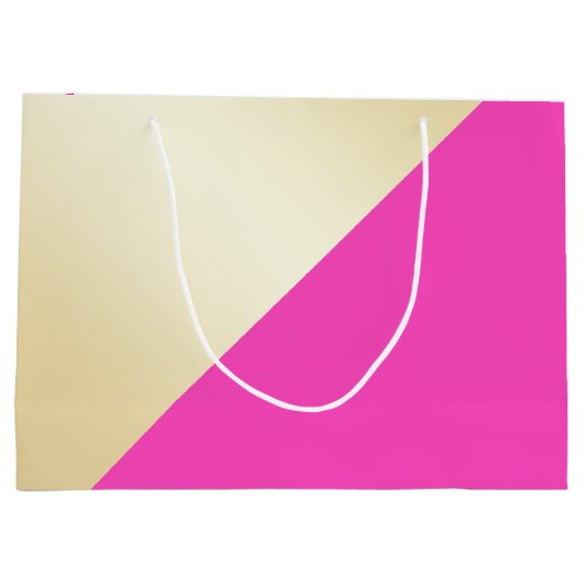モダンガーリーエレガント熱ピンクと金ゴールド色ブロック ラージペーパーバッグ (裏面)