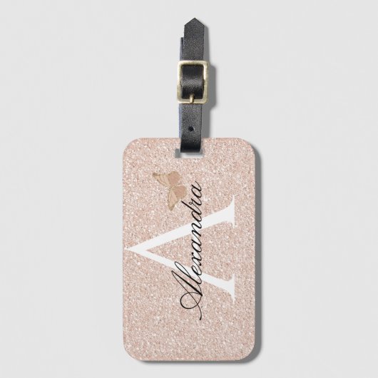 モダンガーリーエレガント赤面ピンク旅行モノグラム ラゲッジタグ (正面縦)