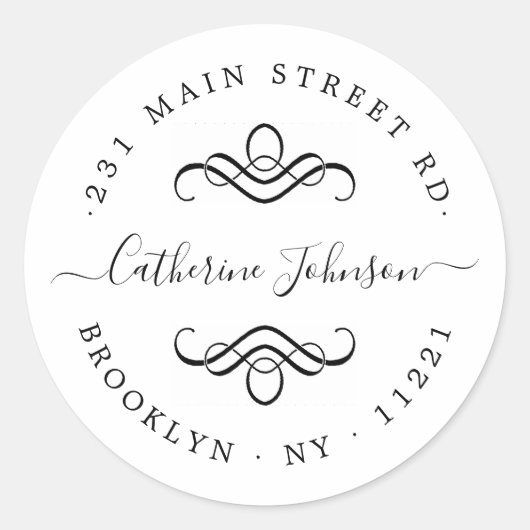 モダンガーリーエレガントScript差出人住所ラベル ラウンドシール (正面)