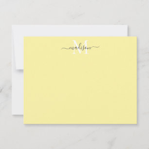 モダンガーリーエレガントScript Monogramレモンイエロー ノートカード