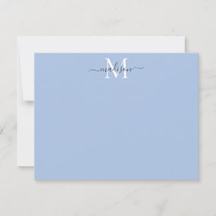 モダンガーリーエレガントScript Monogram Dusty Blue ノートカード