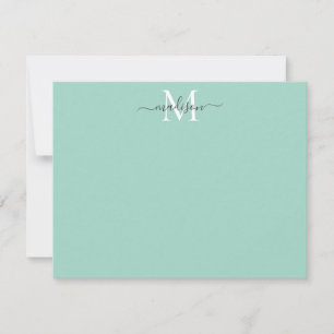 モダンガーリーエレガントScript Monogram Mint Green ノートカード