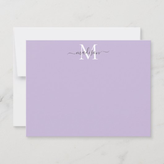 モダンガーリーエレガントScript Monogram Purple Violet ノートカード (正面)