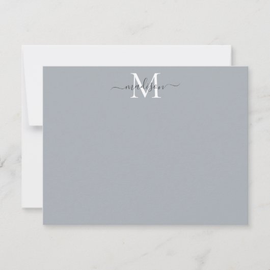 モダンガーリーエレガントScript Monogram Silver Gray ノートカード (正面)