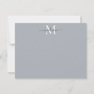 モダンガーリーエレガントScript Monogram Silver Gray ノートカード