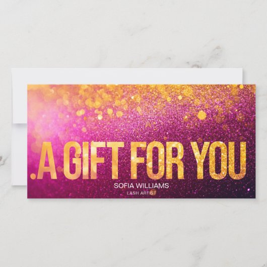 モダンガーリーグリッターピンク証明書ギフトカード (正面)