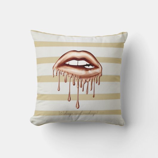 モダンガーリーストライプ金ゴールド、金属滴下唇 クッション (正面)