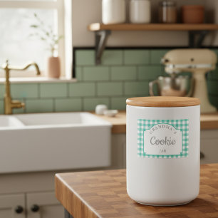 モダンガーリーティール（緑がかった色）ジンガムタイポグラフィ フードラベル