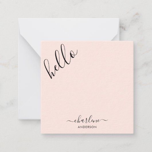 モダンガーリーバラピンクHelloスクリプト ノートカード (正面)