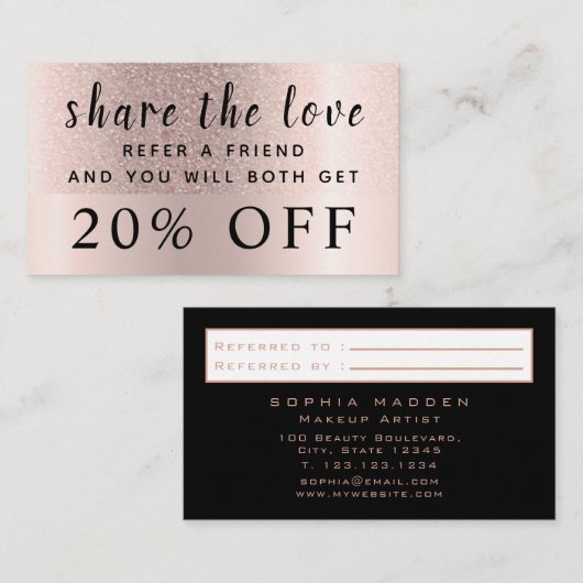 モダンガーリーバラ金ゴールドグラデーショントレンディーグリッターブラック 割引カード (正面/裏面)