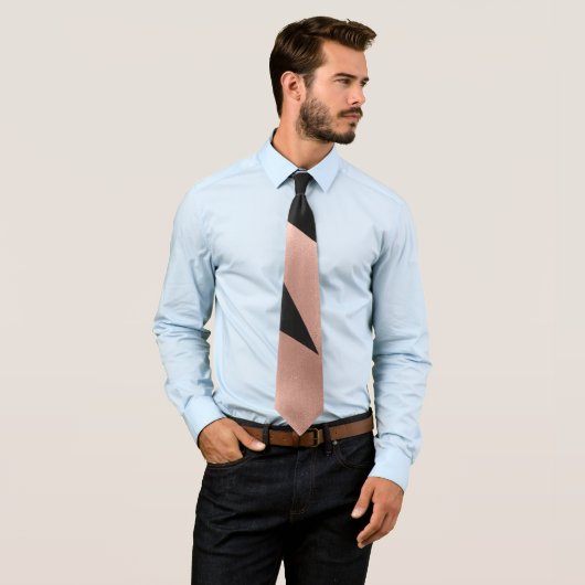 モダンガーリーバラ金ゴールドブラック幾何学模様 ネクタイ (インサイチュ)