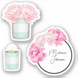 モダンガーリーファンシー可愛いグリーンストライプフローラ シール