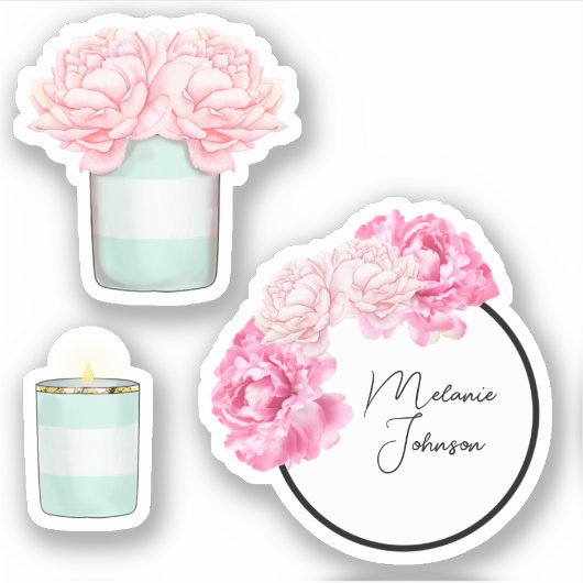 モダンガーリーファンシー可愛いグリーンストライプフローラ シール (正面)