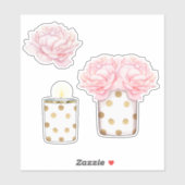 モダンガーリーファンシー可愛いピンク金ゴールドドットフローラ シール (シート)